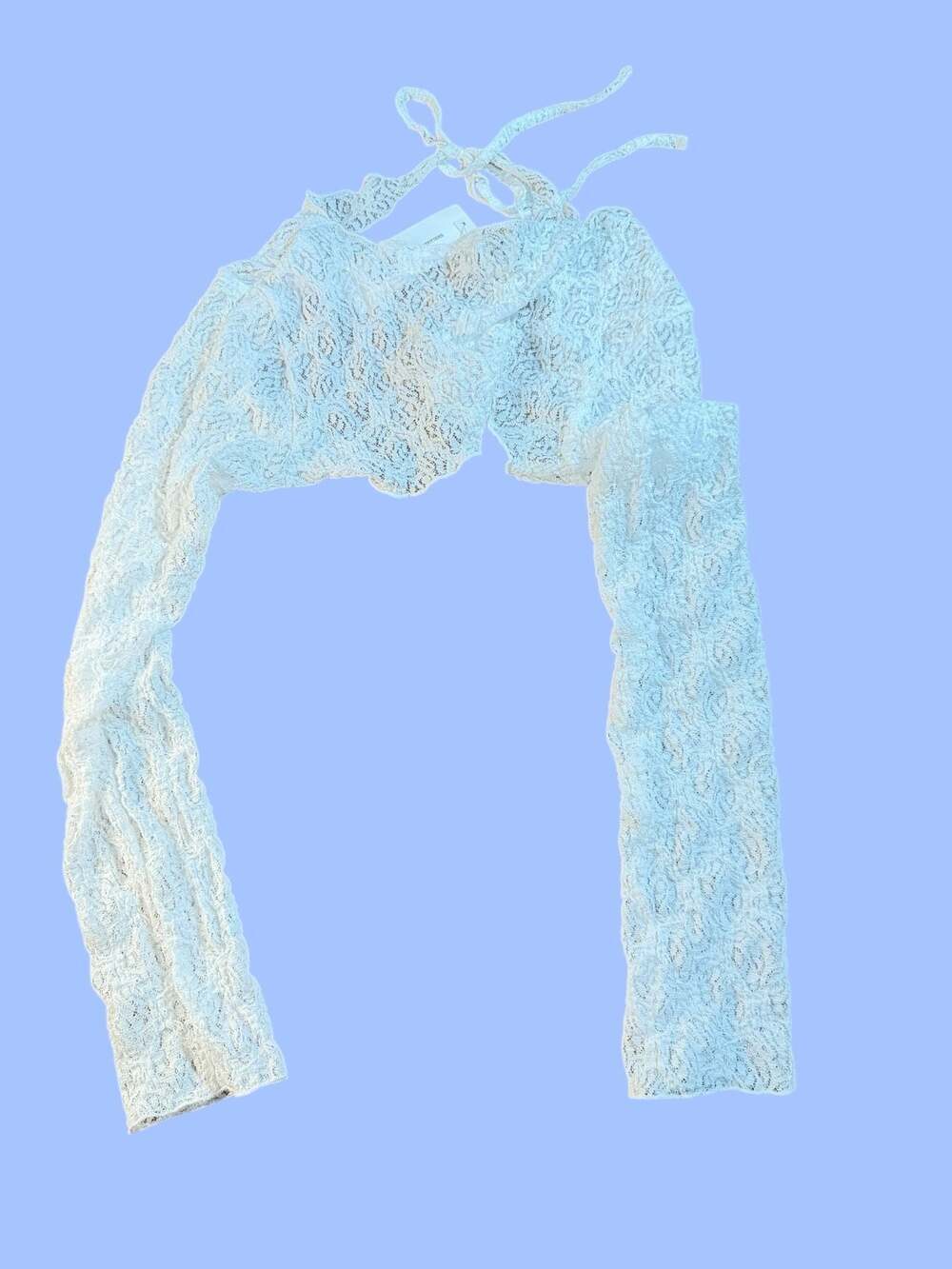 NWT BDG Urban Outfitters White Floral Lace Long Sleeve Tie-Front Shrug Cardigan - Picture 2 of 9